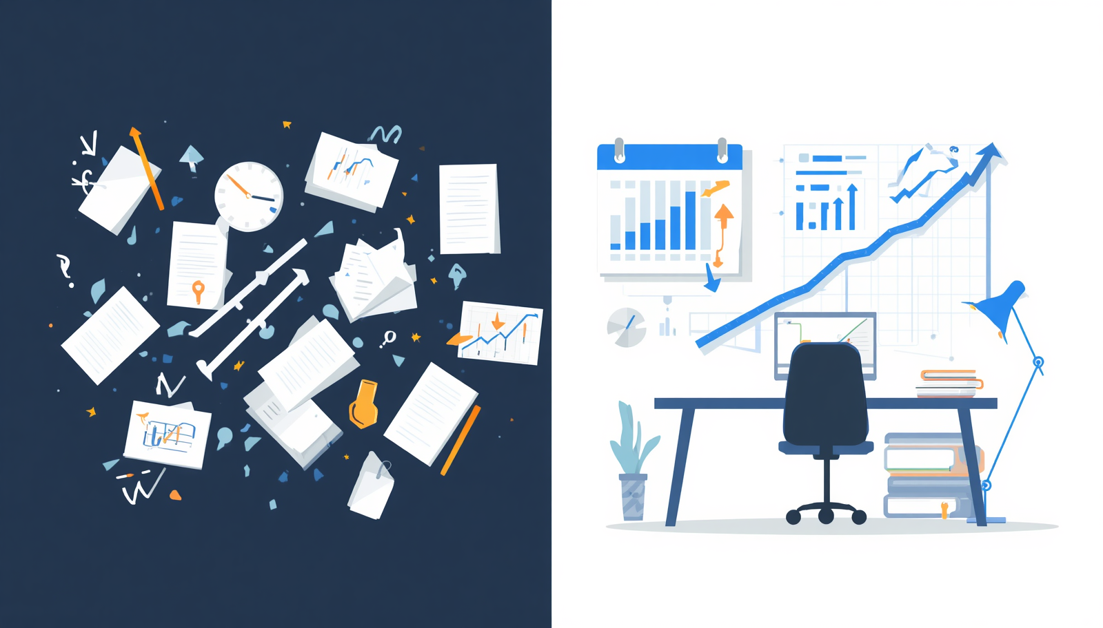 Two paths in email marketing — one chaotic with scattered experiments, one structured with clear data patterns